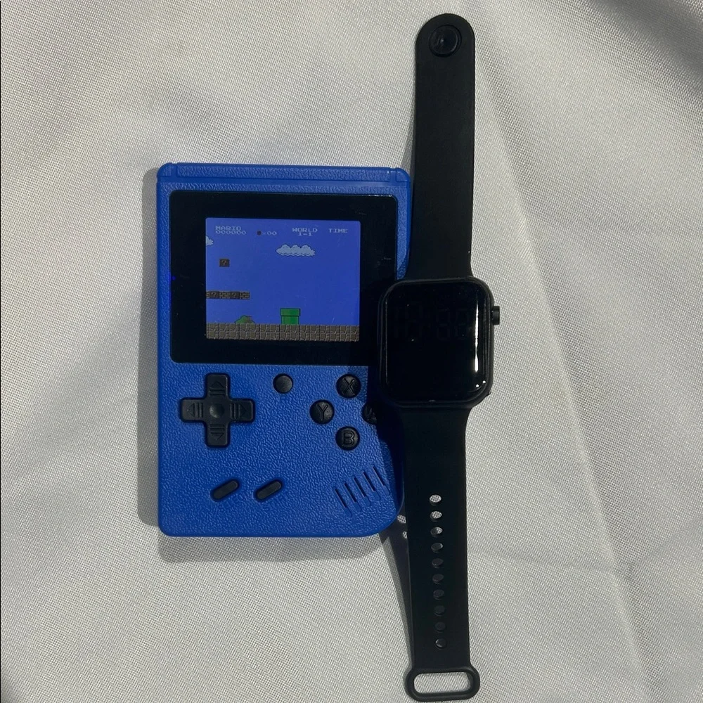 Retro Handheld Game Console and Smartwatch Set - Blue and‎ Black